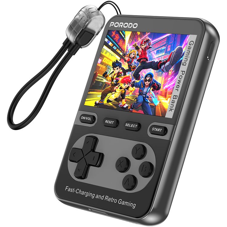 بنك طاقة بورودو أركيدفولت ماج سيف 10000 مللي أمبير/ساعة مع وحدة تحكم مدمجة، +100 لعبة كلاسيكية، PD 20 وات، شاشة عالية الدقة 2.8 بوصة، كابل USB-C - أسود