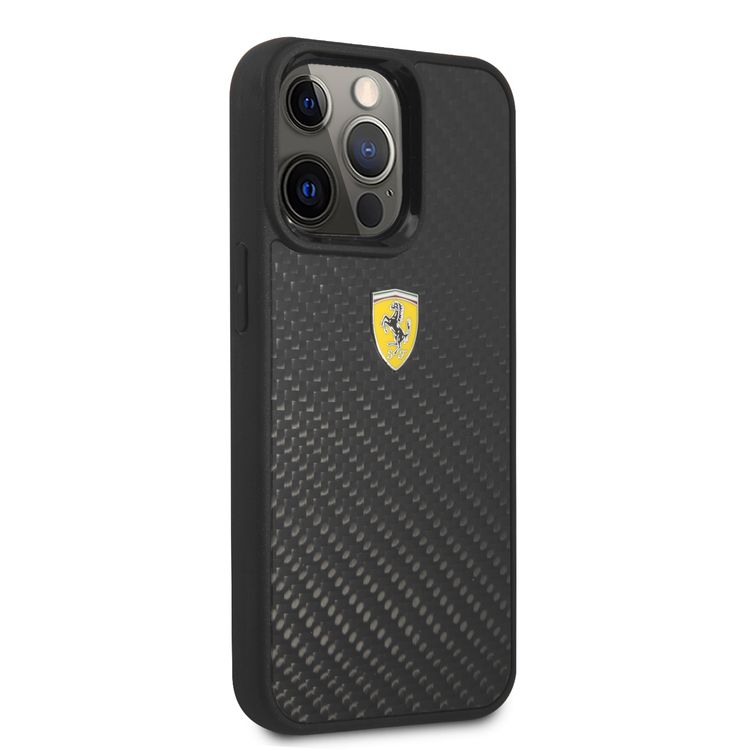 CG MOBILE Ferrari Real Carbon Hard Case Metal Logo Compatible for iPhone 13 Pro (6.1") Scratches Resistant, Easy Access to All Ports