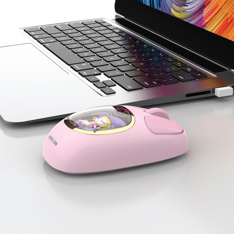 Green Lion Moosh Wireless Mouse with 7-Color Diffuse Lighting, Up to 3 Million Clicks, 3-Button Function, 400mAh Battery, 1200 DPI, Connects Up to 3 Devices, USB-C Charging Interface - Pink