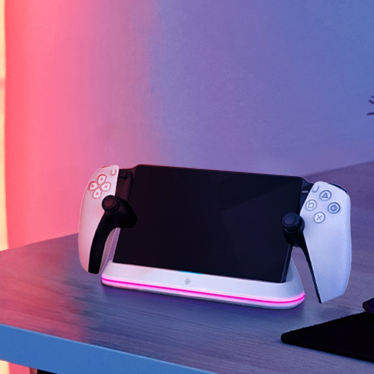 Porodo Gaming PlayStation Portal Charging Dock with RGB Lights, Type-C Connector, 3.5 Hours Charging Time, Built-in Safeguards, Anti-Slip Base, Magnetic Charging - White