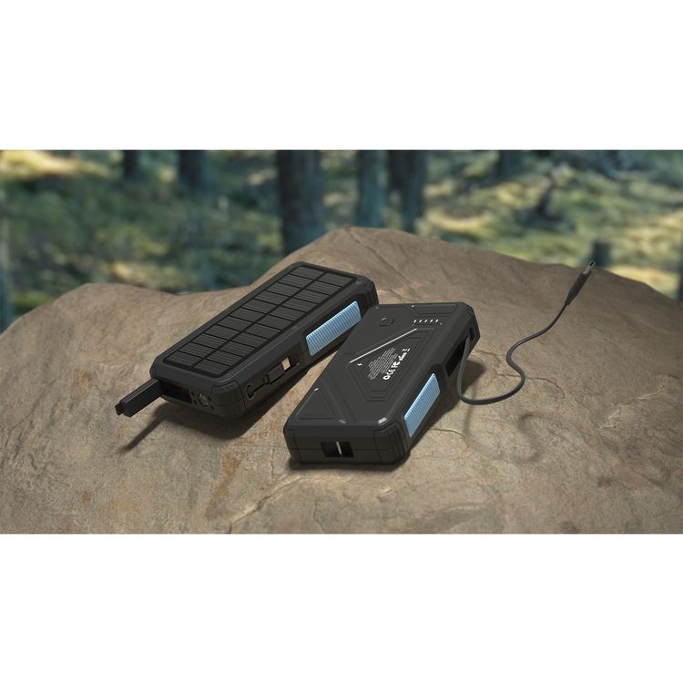 Powerology 20000mAh Solar Wireless Charging Power Bank with Simultaneous Charging, Multi-Mode Flashlight, 0% - 65% Charging in 35 Minutes, 70mm Cable Length - Black