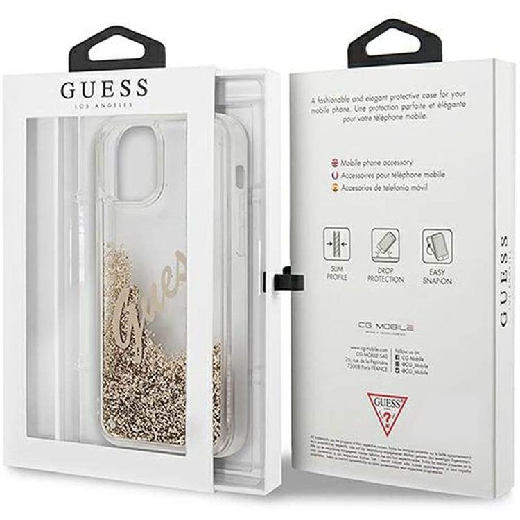Guess Liquid Glitter Script Hard Case for iPhone 12 / 12 Pro ( 6.1" ) - Gold