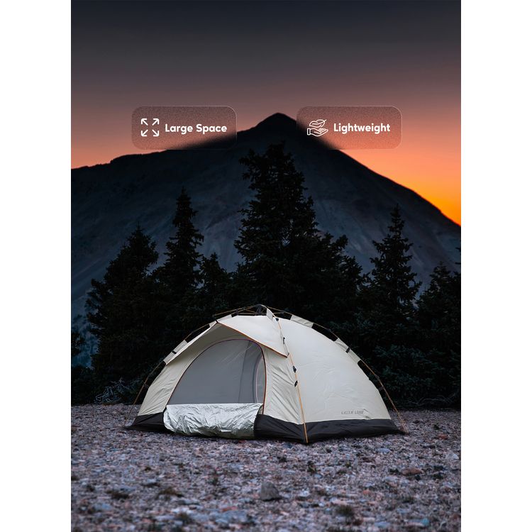 Green Lion GT-3 Camping Tent, Capable of Fitting 3-4 People, Portable & Lightweight Design, Easy to Assemble, UV Protection, Waterproof, Windproof Rope - Beige