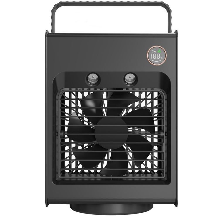 Porodo Lifestyle Air & Mist Portable Cooling Fan with Night Light and Oscillation, 4000mAh Battery Capacity,  Digital Display, Compact & Portable, Dual Mist Outlet, Type-C Charging Port, Ice Cube Tray Included - Black