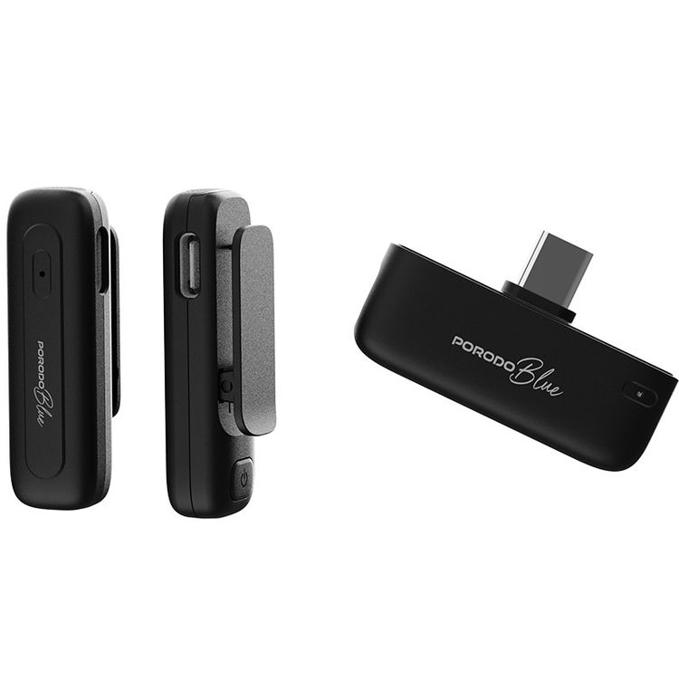 Porodo Blue Professionall Dual Wireless Microphone with Advanced Noise Cancellation, Smart Plug & Play Audio, Omnidirectional, Long-Distance Transmission, Instant Auto-Pairing, Universal Device Compatibility - Black