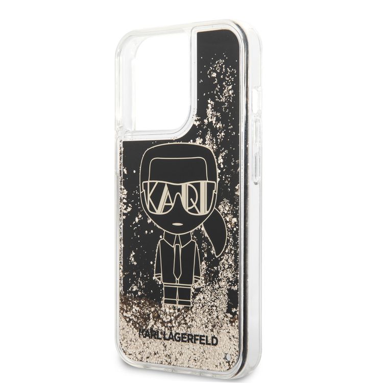 CG MOBILE Karl Lagerfeld Liquid Glitter Case Gatsby Ikonik Case For iPhone 13 Pro Shock Absorbent, Drop Protection Officially Licensed Glitter - Black