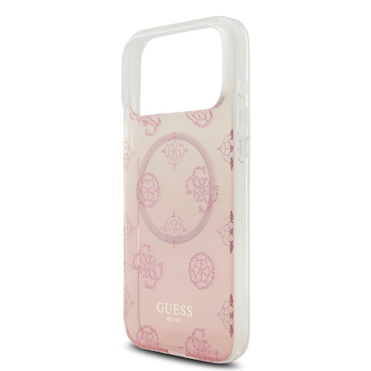 Guess MagSafe PC & TPU Case with Gradient Peony & Glitter Pattern for iPhone 17 Pro Max, Comfortable Grip, Drop Protection, Sustainable Packaging, Easy Snap-On, Slim Profile, Lightweight Design - Pink