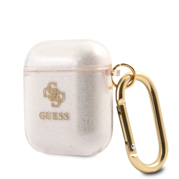 Guess Glitter Case for AirPods 1&2 Generation with Accurate Cutouts, Easy Snap-on, Drop Protection, TPU Material, Lightweight - Gold