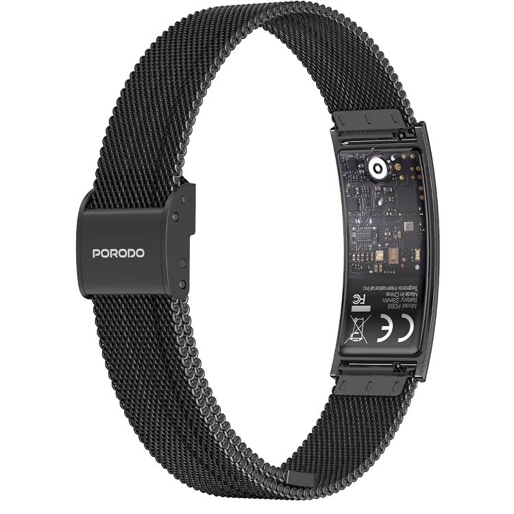 Porodo Trackfit Plus Smart Bracelet Fitness Tracker with 7 Days Working Time, Display App, IPX8 Water Resistance Level, Activity & Health Tracker, Wrist Optical Sensor, Heart Rate, Blood Pressure & Blood Oxygen Monitoring, Full Day Automatic Sleep Track, Shake to Take a Photo - Black
