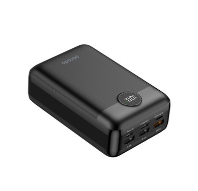 Porodo Super Compact Power Bank with 30000mAh Battery Capacity, 20W Power Delivery, Quick Charge 3.0 Technology, 4-Output Fast Charging, 22.5W USB-A QC Output - Black
