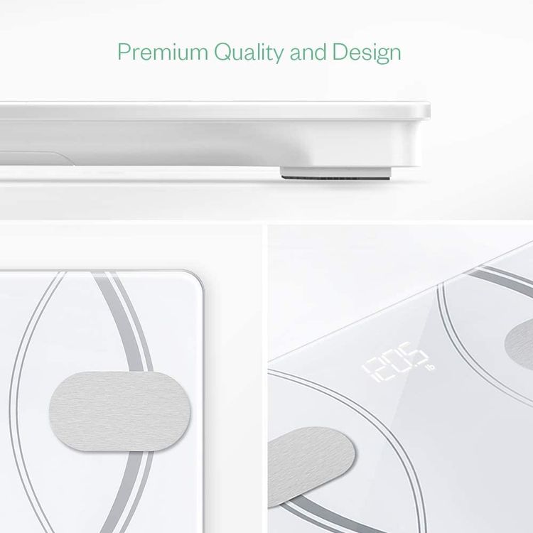 Anjou Body Weight Scale, Bluetooth Smart Wireless High Precision Digital Body Weight Scale / Composition Analyzer / Health Monitor with iOS and Android App for Body Weight / Fat / Water / BMI / BMR / Muscle Mass - White