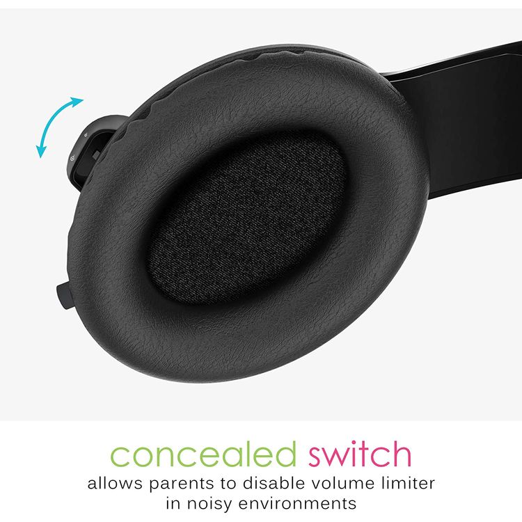 MEE Audio KidJamz Kids Headphone with Built-In Boom Microphone & Volume-Limiting Technology, 85dB, Tangle-resistant Cable, Adjustable & Flexible Headband, Noise-Cancelling - Black