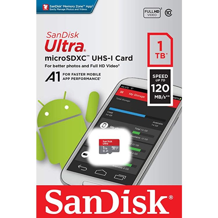 SanDisk 1TB Ultra microSDXC UHS-I Micro Memory Card A1 Class 10 120MB/s - SDSQUA4-1T00-GN6MN - Red