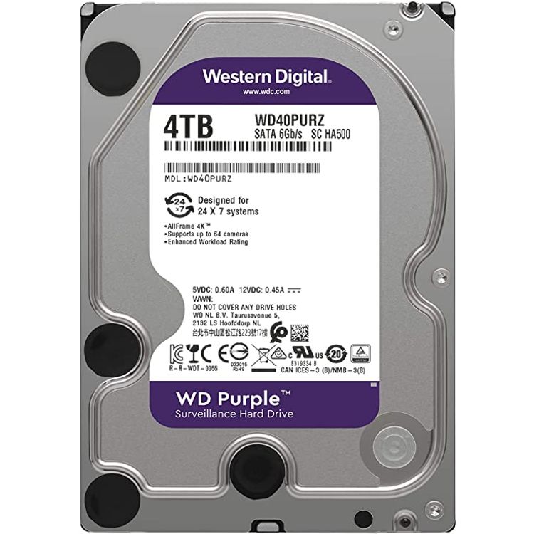 WESTERN DIGITAL 4TB Hard Drive for CCTV Surveillance - Purple