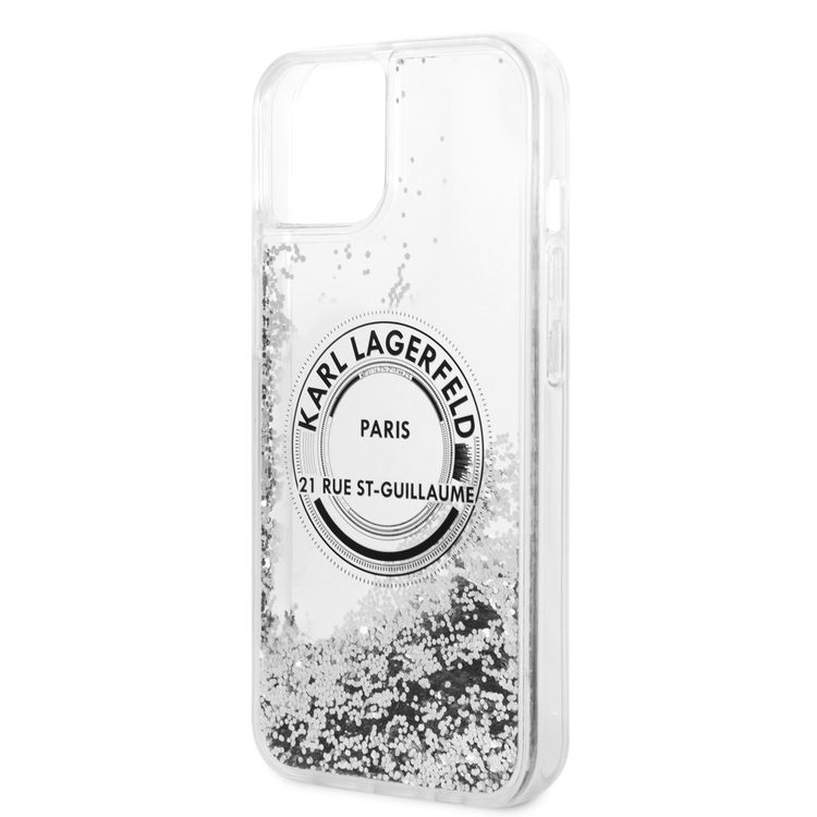 Karl Lagerfeld Liquid Glitter Case Silicone Round RSG Logo Ultra-Thin iPhone 14 Compatibility - Silver