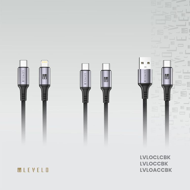 Levelo Otto USB-C to Lightning Cable with Heat-Resistant, Fast Charge & Data Sync, 480Mbps Data Transfer Rate, Tangle-Free, 1.2m Cable Length - Black