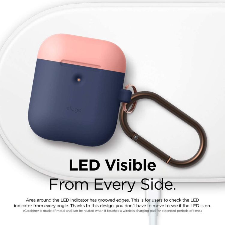 Elago Duo Hang Silicone Case with Apple AirPods Case 1 & 2 Generation, Drop Resistant, Dustproof and Absorbing Protective Cover with Hang Case Body-Jean Indigo / Top-Peach, Gray