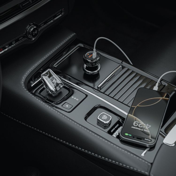 Green Lion Dual Port Car Charger with USB-C to Lightning Cable, PC Flame Retardant Materia, Fast Charging, QC 20W & PD 30W Output Ports, Ultra Portable - Black