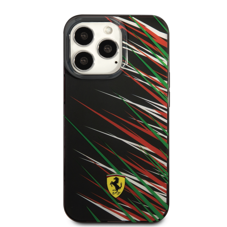 Ferrari PC/TPU Case with Double Layer Grass Print iPhone 14 Pro Compatibility - Black