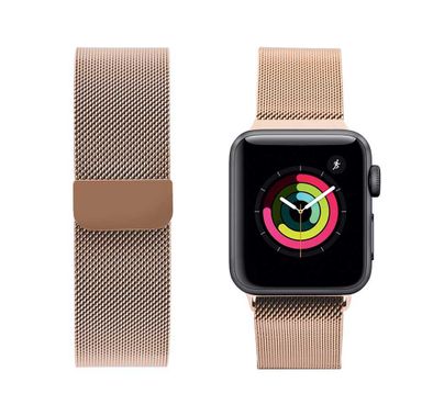 iGuard by Porodo Metal Mesh Band for Smart Watch, Fit & Comfortable Replacement Wrist Band, Adjustable Straps Compatible for Apple Watch 40mm / 38mm - Pale Gold
