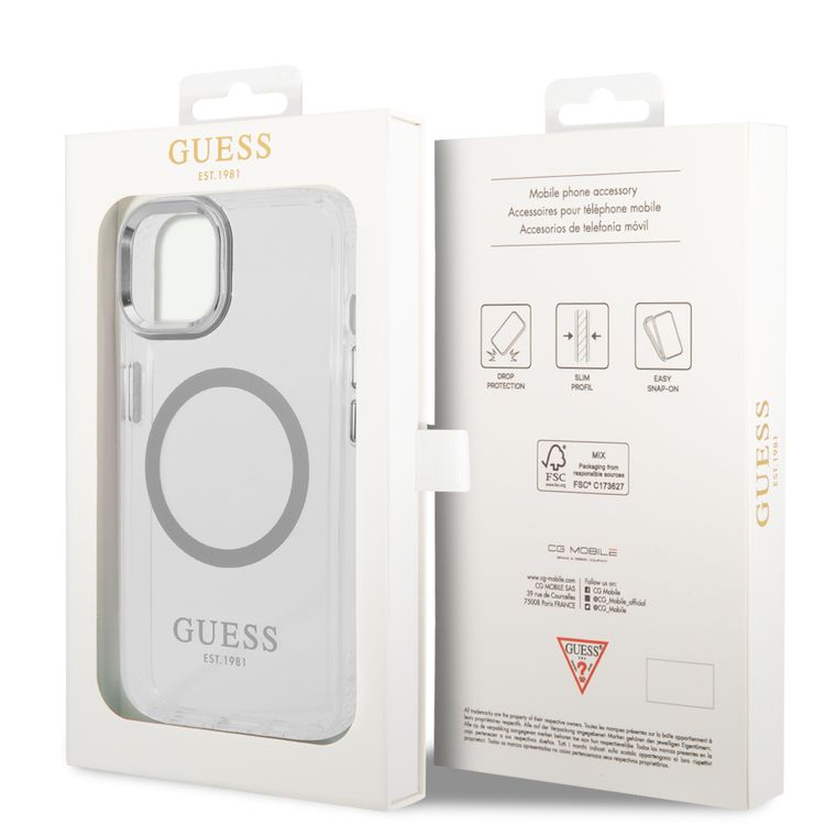 Guess Magsafe Compatibility Transparent Outline iPhone 14 Plus Compatibility - Silver