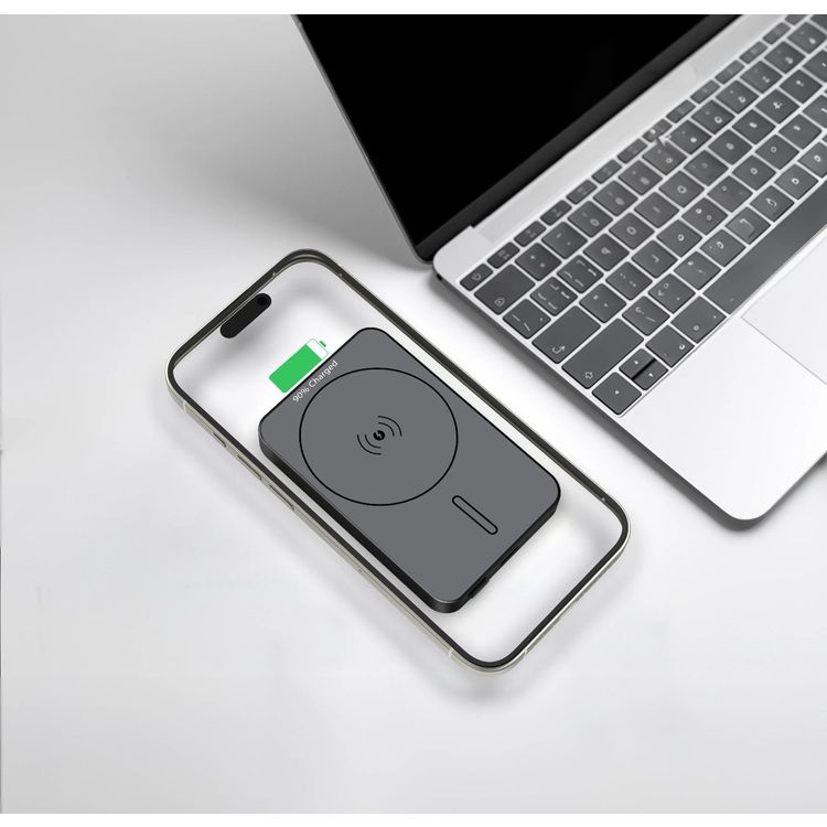 Green Lion GL-MAG 5000mAh Power Bank with 20W Power Delivery, MagSafe Charging, LED Indicator, 15W Wireless Charging, Slim Design - Black