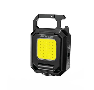 Green Lion Keychain Light with 5 Light Modes, 800mAh Battery, 550 Lumens Brightness, USB-C Charging Port, Up to 7 Hours Working Time, Magnetic Attachment, Foldable Design, 10W Power, Double-Sided - Black