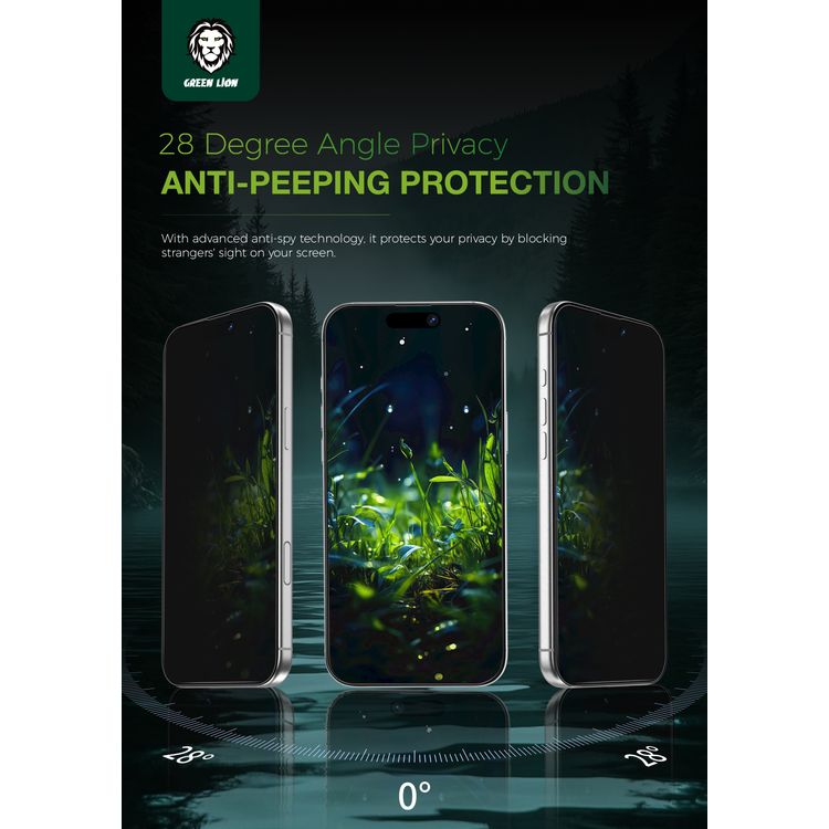 Green Lion 3D Silicone Plus Privacy Edge Glass for iPhone 17 Pro Max, Blocked Side Viewing, Anti-Scratch, Anti-Fingerprint, Grease Resistance, Air Bubble Prevention, Highly Responsive - Black