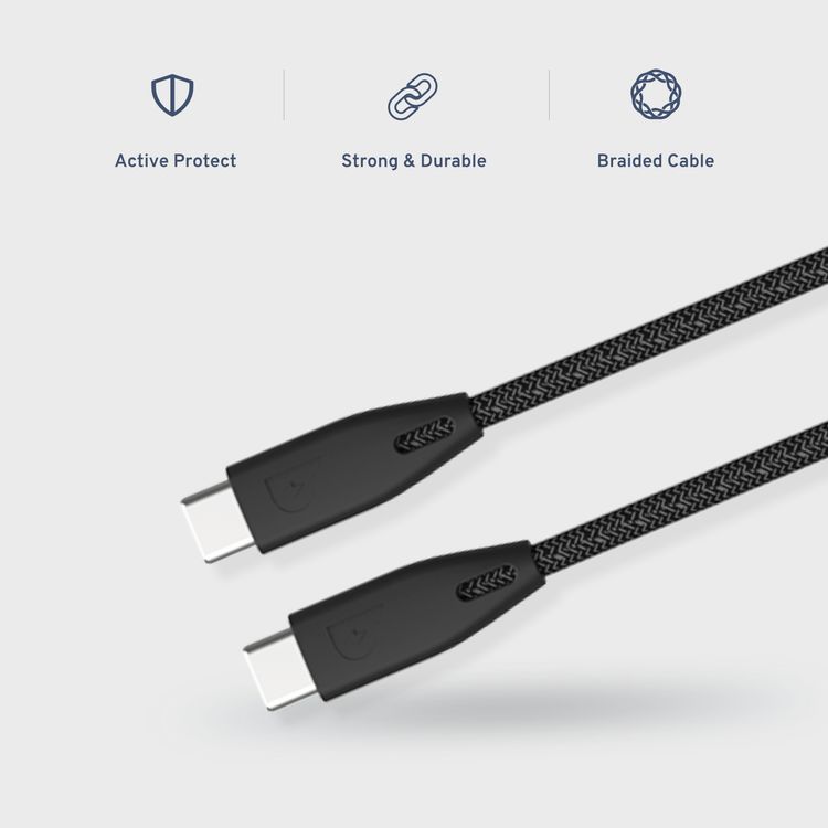 Powerology Braided USB-C to USB-C Cable - 2m / 6.6ft - Black - 2M