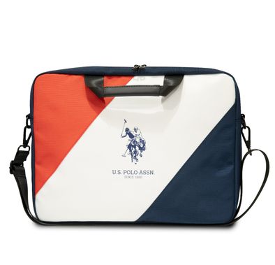 U.S. Polo Assn 15" Computer Bag with High-Quality Material, Water Resistant, Adjustable Shoulder Strap, Carrying Handles, Multiple Pockets - Red/White/Navy