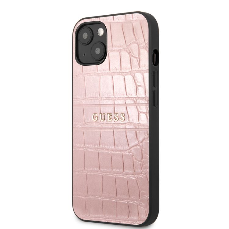 CG MOBILE Guess PU Leather Croco Case Hot Stamped Lines & Metal Logo Compatible for iPhone 13 (6.1") Anti-Scratch, Easy Access to All Ports, Shock Absorption