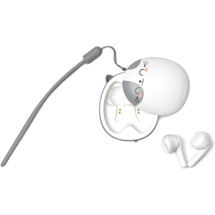 Legami Be Free True Wireless Earbuds, Microphone Included, Touch Sensor, Kitty Theme, USB Charging Power, ABS Material - White