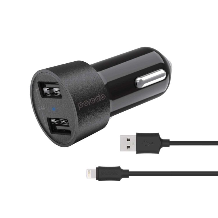 Dual USB Car Charger 4A Alloy Porodo for iPhone 11/11 Pro/11 Pro