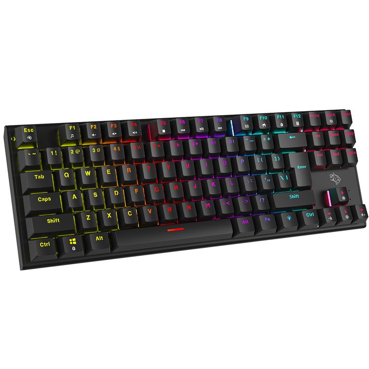 Porodo Gaming TKL Mechanical Keyboard with 12 RGB Light Modes, 25 Anti-Ghosting Keys, 50 Million Clicks Lifespan, 1.5m PVC Cable, Plug & Play, English & Arabic Keys - Black
