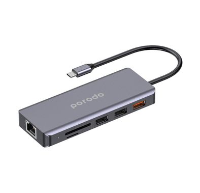 بورودو 9 في 1 يو إس بي-سي هاب 4K HDMI إيثرنت مع توصيل طاقة 100 واط، منفذ صوت 3.5 ملم، يو إس بي-سي إصدار 3.2، سرعة نقل بيانات تصل إلى 10 جيجابت في الثانية، فتحة ذاكرة SD و Micro SD - رمادي
