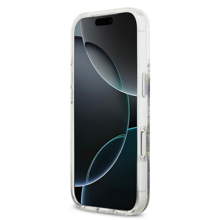 Guess MagSafe Resin Case with Flowers & Glitter Pattern for iPhone 17 Pro, Slim Profile, Drop Protection, Easy Snap-On, Sustainable Packaging, Comfortable Grip, Lightweight Design - Purple