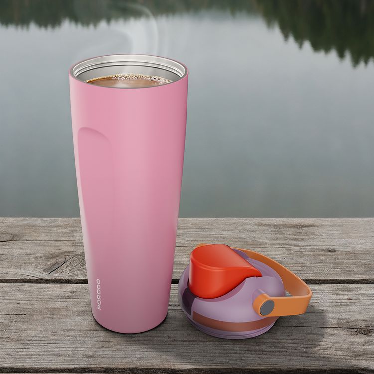 Porodo Stainless Steel Double-Walled Bottle with 900mL Capacity, Leak-Proof Seal, Plastic Straw Included, Portable Design, High-Capacity Hydration - Pink