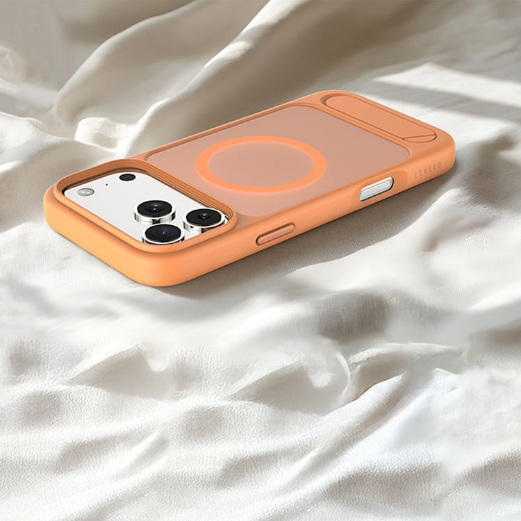 Levelo Matteo Hybrid Kickstand Case with Matte Design for iPhone 17 Pro, Anti-Fingerprint Coating, Impact-Resistant Corners, Raised Bezels for Camera & Screen, MagSafe Compatible, Shock-Resistant Bumper, Drop-Tested - Orange