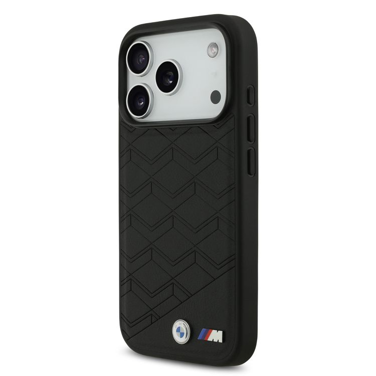 BMW MagSafe PU Seat-Shaped Leather Case with Metal Logos for iPhone 17 Pro, Slim Profile, Easy Snap-On Design, Sustainable Packaging, Drop Protection - Black