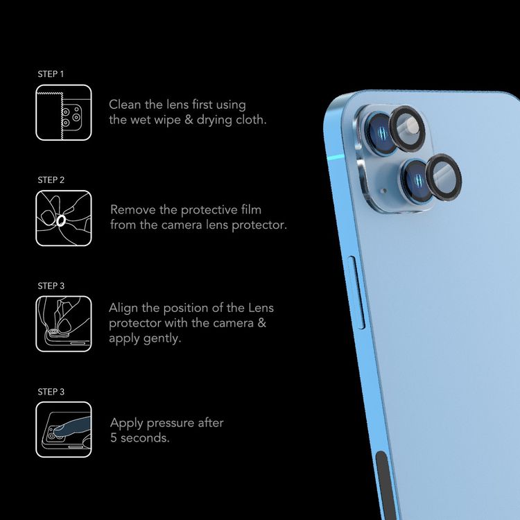 LEVELO Lucent Duo Lens Protector Compatible for iPhone 13 Mini & 13 (2pcs), 9H Hardness, Bubble Free, Ultra Thin & Full Coverage, Camera Lens Protector, Anti-Scratch - Black