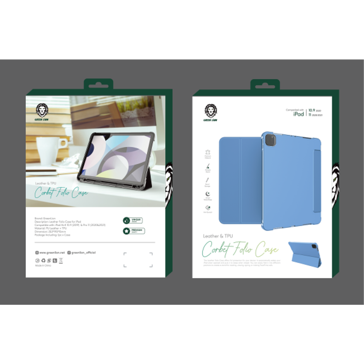 Green Lion Corbet Leather Folio Case for iPad Pro 12.9  2021 - Blue