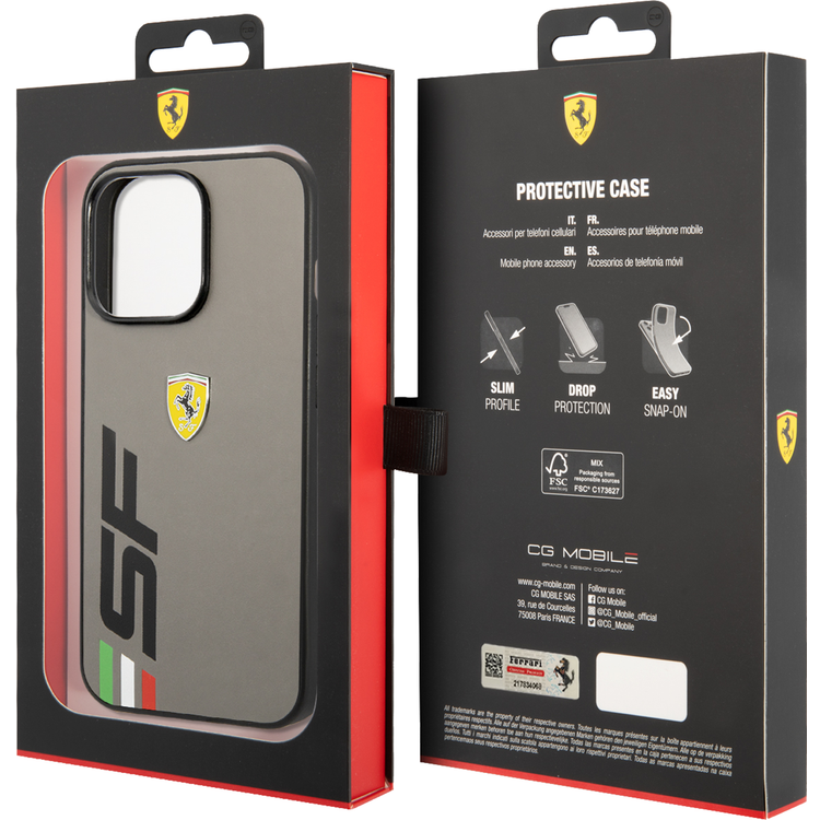 Ferrari Leather Printed Big SF Logo Hard case, Drop protection, Compatible with iPhone 13 Pro - Grey