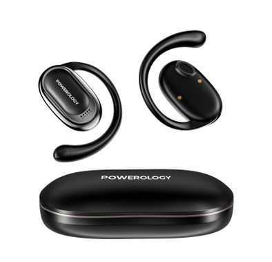 Powerology Oura Open-Ear Headphones with Enhanced Situational Awareness, Up to 8.5 Hours Battery Life, Type-C Charging Port, Bluetooth Version 5.4, 10m Bluetooth Transmission, Omnidirectional Microphone, Immersive Audio, Digital Battery Display, Ergonomic Fit - Black