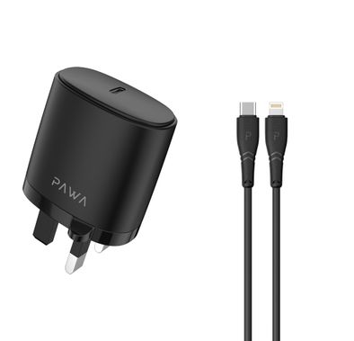 Pawa Solid Travel Charger 20W PD With Type-C to Lightning Cable - Black