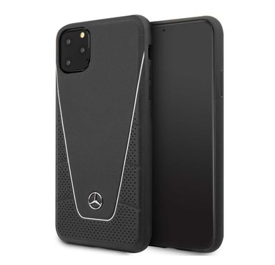 CG MOBILE Mercedes Benz Quilted & Smooth Leather Phone Case Compatible for iPhone 11 Pro Max (6.5") Anti-Scratch - Shock & Drop Absorption Back Cover Officially Licensed - Black