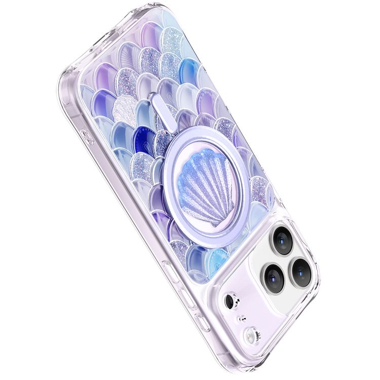 غطاء Levelo Pearl 3D Ocean لهاتف iPhone 17 Pro Max، بتصميم حجر القمر ثلاثي الأبعاد، متوافق مع MagSafe ومغناطيسات قوية، حواف مرتفعة للكاميرا والشاشة، مختبر للسقوط، زوايا ممتصة للصدمات بتقنية الكيس الهوائي، أناقة مستوحاة من المحيط - باللون الأرجواني.
