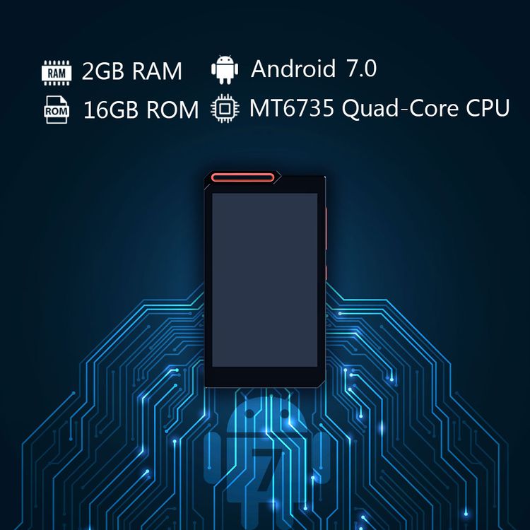 Porodo Soundtec Pod Pro Android Music Player with 1500mAh Battery Capacity, 15 Hours Working Time, 2 Hours Charging Time, Type-C Charging Port, Multiple Languages Supports,  4" IPS Display, Android 7 Operating System, Bluetooth Version 4.0 - Black