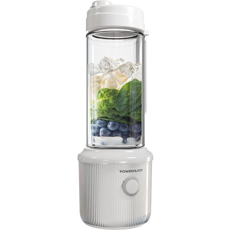 Powerology Press & Refresh Portable Blender with 450mL Capacity, 126W Motor Power, Sharp Steel Blades, Leakproof, BPA-Free Material, 16500RPM Motor Speed - White