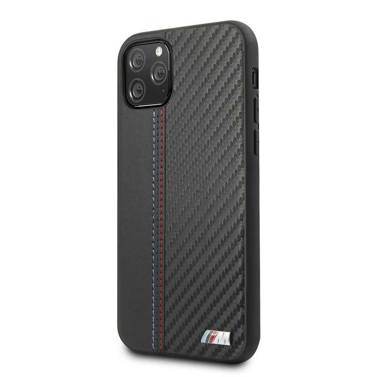 CG Mobile BMW PU Leather Carbon Strip Hard Case Compatible For iPhone 11 Pro (5.8") Officially Licensed, Shock