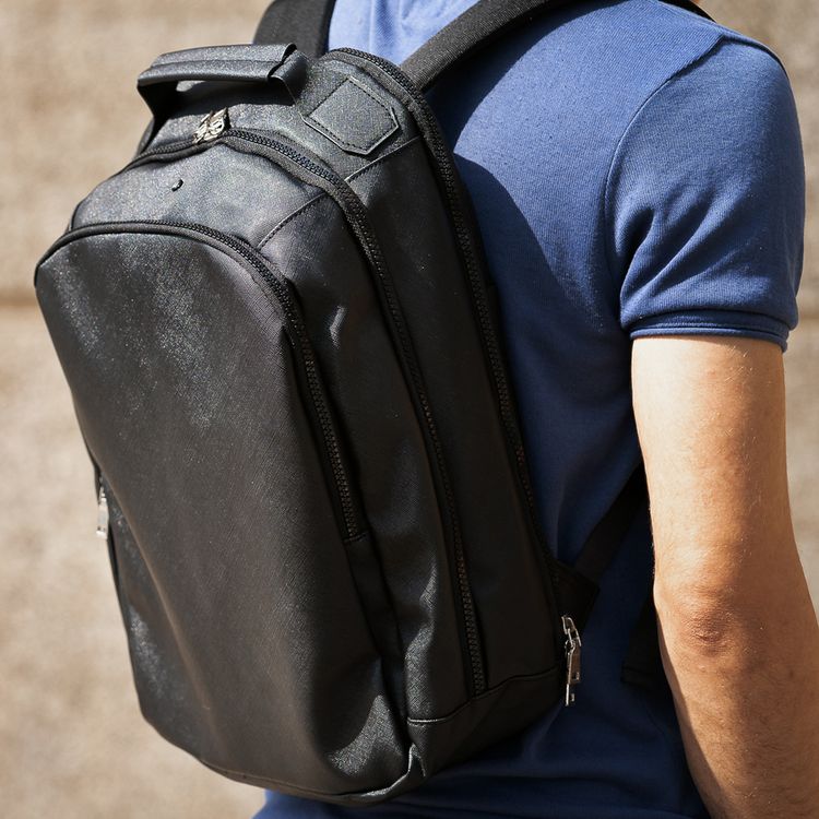 Levelo Elegancia Universal 16" Backpack with LVL Signature Logo, Leather Material, Water Resistant, Multiple Pockets - Black
